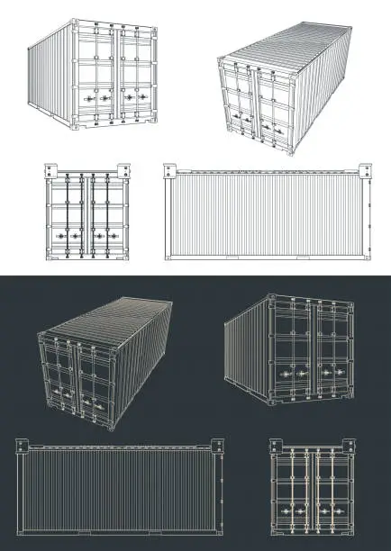 Vector illustration of Shipping container blueprints