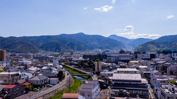 la vista aérea en nagano - prefectura de nagano fotografías e imágenes de stock