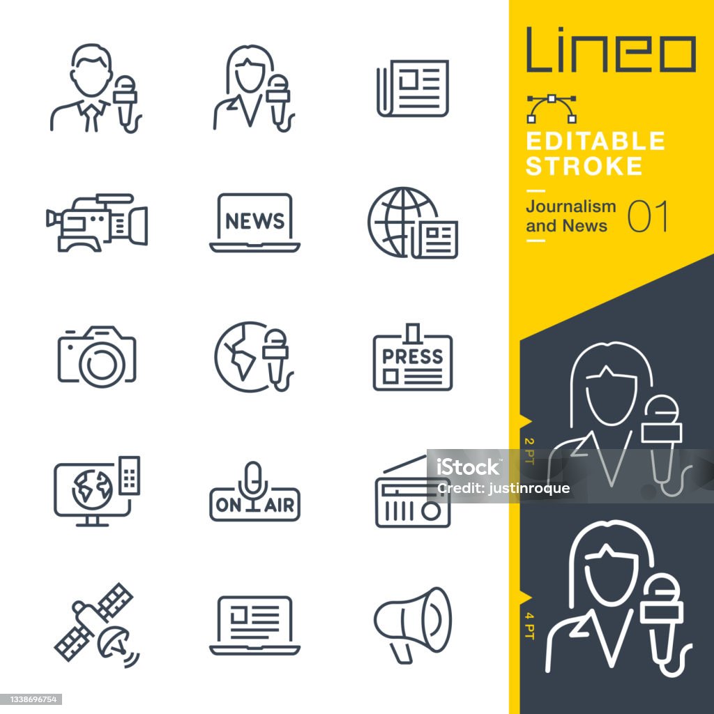 Lineo Editable Stroke - Icônes de ligne Journalisme et Actualités - clipart vectoriel de Icône libre de droits Lineo Editable Stroke - Icônes de ligne Journalisme et Actualités - clipart vectoriel de Icône libre de droits
