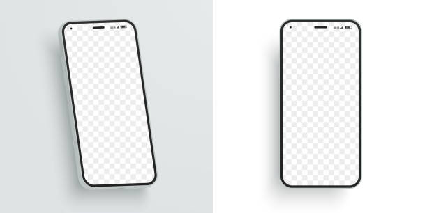 vector smartphone mockup mit leerem bildschirm, um ihr design zu präsentieren. modernes mobiltelefon in verschiedenen winkeln. bildschirmgeräte-mockup. ideal für ui, ux demonstration. - schief stock-grafiken, -clipart, -cartoons und -symbole