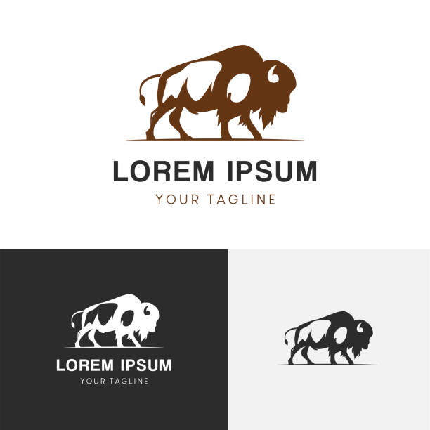 ilustraciones, imágenes clip art, dibujos animados e iconos de stock de diseño de logotipo vectorial de bisonte - bisonte americano
