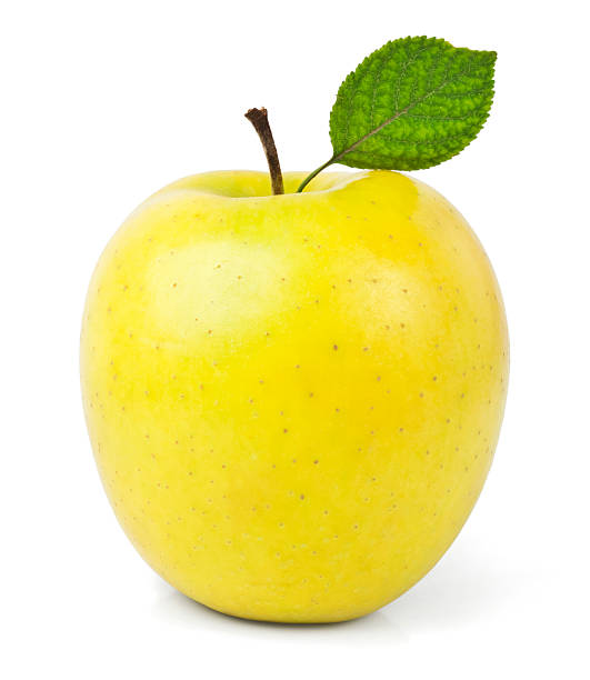 istock yellow apples with leaves isolated on white 133870120