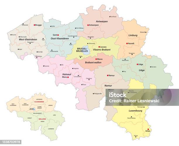 Administracyjna Mapa Wektorowa Regionów Prowincji I Powiatów Belgii - Stockowe grafiki wektorowe i więcej obrazów Belgia