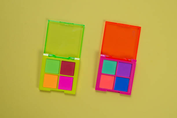 istock Purple, green, orange and blue eye shadow palette. Make up. 1338708718