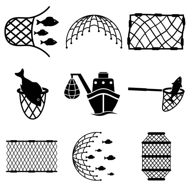fischernetz-symbol, logo auf weißem hintergrund isoliert - fishing net stock-grafiken, -clipart, -cartoons und -symbole