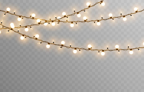 vector christmas garland on an isolated transparent background. light, light garland, christmas decoration. - merry christmas stock illustrations