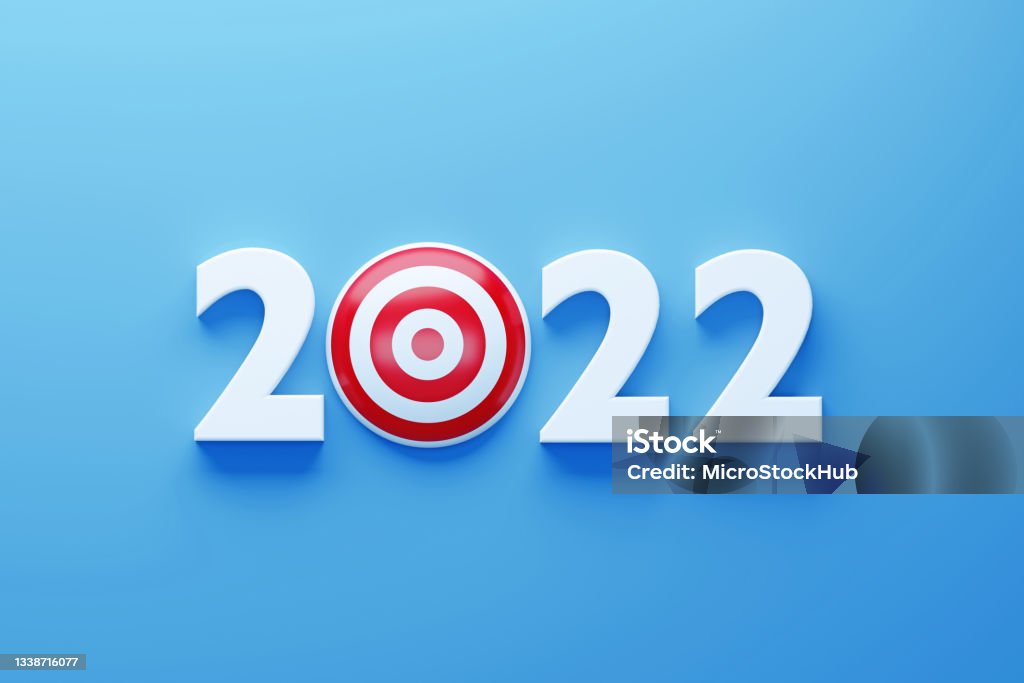 2022 Target on Blue Background 2022 target on blue background. Horizontal composition with copy space. 2022 new years resolution concept. 2022 Stock Photo