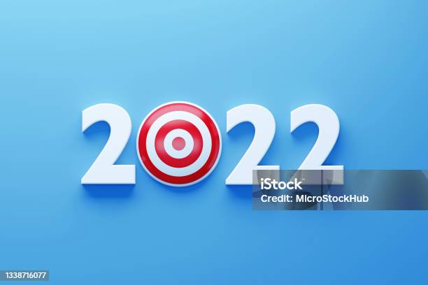 2022 Target On Blue Background Stock Photo - Download Image Now - 2022, New Year Resolution, Aspirations
