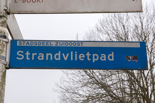 Street Sign Strandvlietpad At Amsterdam The Netherlands 10-3-2021