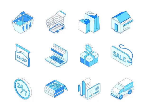 Vector illustration of Online shopping and delivery - modern isometric icons set
