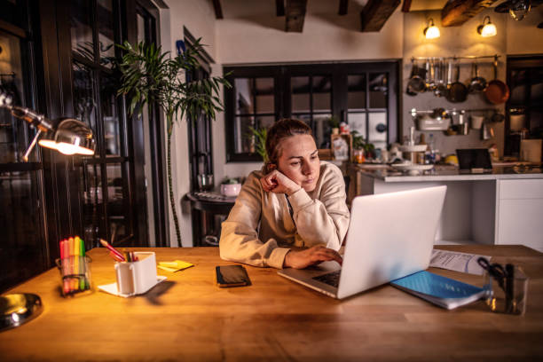 istock Young woman working on a laptop at home 1338718844