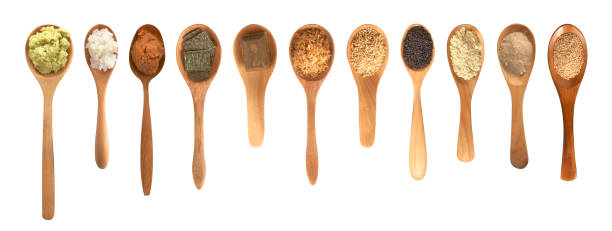 istock Japanese ingredient in wooden spoon isolated on white background 1338718924