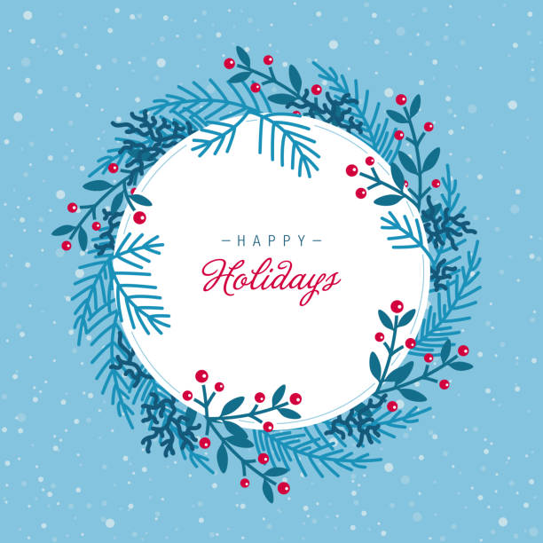 Winter holiday blank round frame background vector art illustration