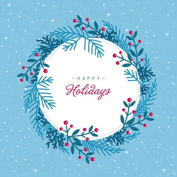 Vector illustration of Winter holiday blank round frame background