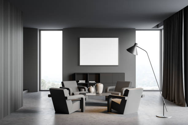 istock Living room interior with empty white poster on the wall 1338721649
