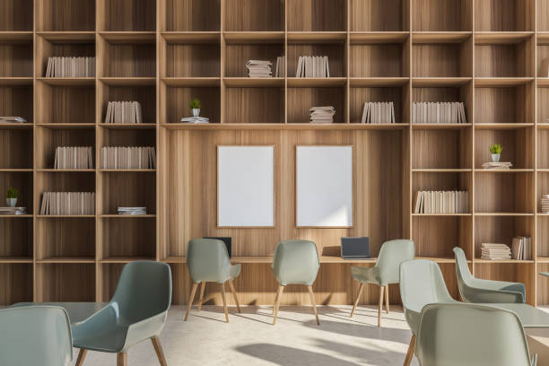 istock Two banners in a beige and green office with a shelving. 1338722621