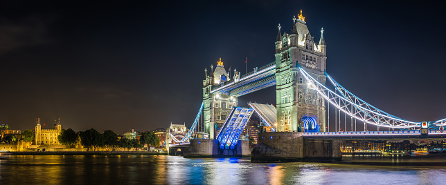 London, England, UK. Tower Bridge and River Thames at dawn.