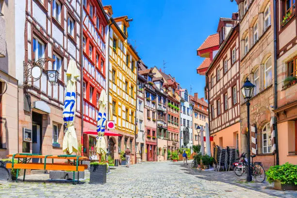 Nuremberg, Germany. Half timbered Houses in NurembergÂ´s Weissgerbergasse.