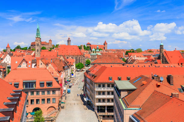 Nuremberg, Germany. Nuremberg, Germany. The rooftops of the Old Town with the Kaiserburg in the background. kaiserburg castle stock pictures, royalty-free photos & images