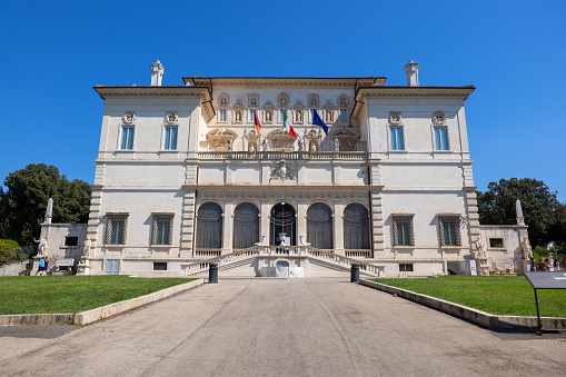 Rome, Italy - September 8, 2020: Borghese Gallery and Museum, Villa Borghese gardens, view from Piazzale Scipione Borghese