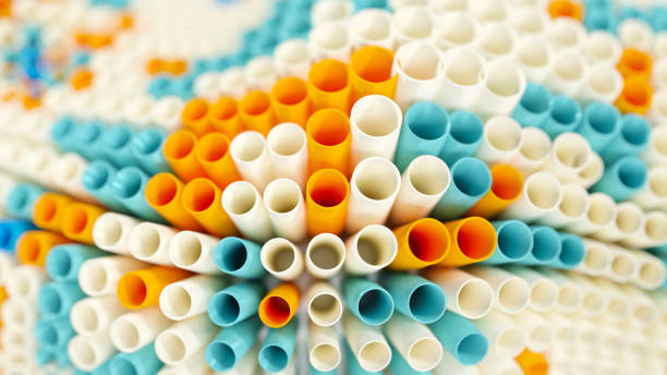 straws - drinking straw plastic design in a row imagens e fotografias de stock