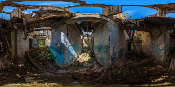 istock 360 by 180 degree full spherical panorama inside of an abandoned half-destroyed dormitory at summer daylight 1338733780