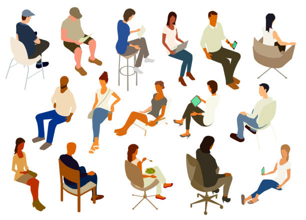 Seated People Stickersheet vector art illustration