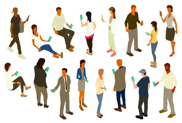 Vector illustration of People with smartphones stickersheet
