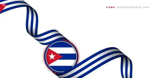 Vector illustration of Waving Cuba ribbon flag with Cuba circle flag vector illustration. Cuba Independence day design