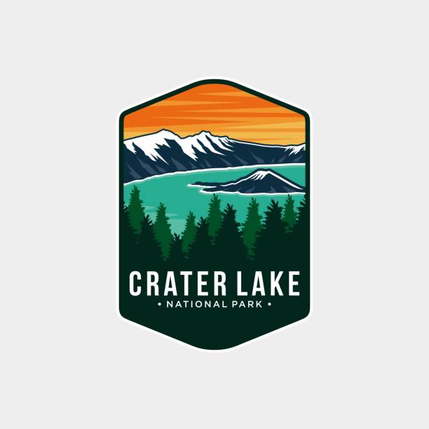 illustrations, cliparts, dessins animés et icônes de illustration de l’icône de l’emblème du parc national de crater lake - northern lake