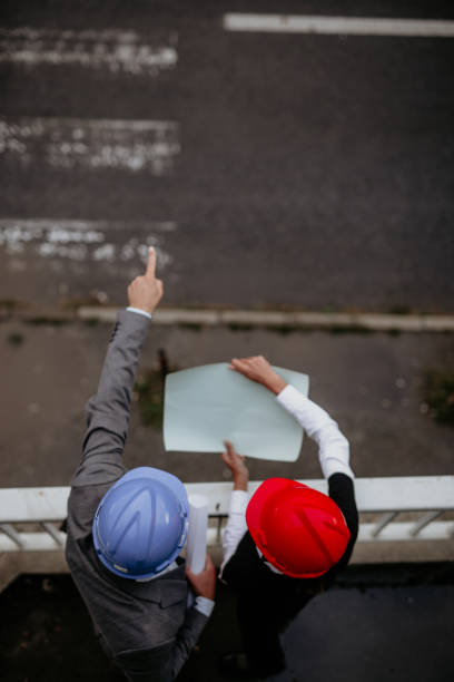 istock Top view of engineers wearing a hardhats 1338740949