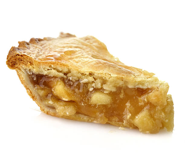 Small slice of apple pie with crust on top stock photo