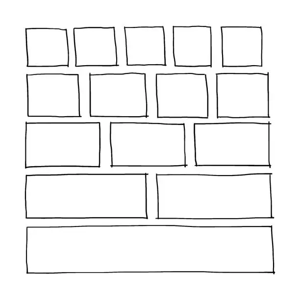 Vector illustration of Free hand drawn rectangles and squares in various sizes. Doodle highlighting graphic elements. Vector illustration drawn by a pen isolated on a white background.