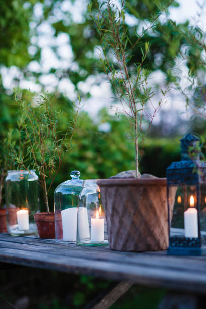 istock Outdoor table with pots and candles 1338750996