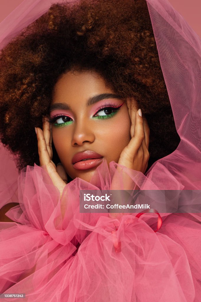 Beautiful afro woman with bright make-up Fashion Model Stock Photo