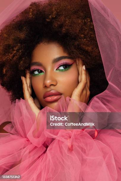 Beautiful Afro Woman With Bright Makeup Stock Photo - Download Image Now - Fashion Model, Women, One Woman Only