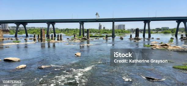 The James River In Richmond Va Stock Photo - Download Image Now - Architecture, Bridge - Built Structure, City
