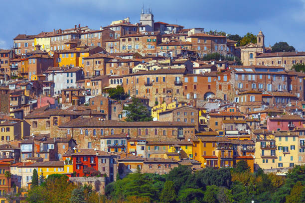 Old town of Perugia with colorful houses