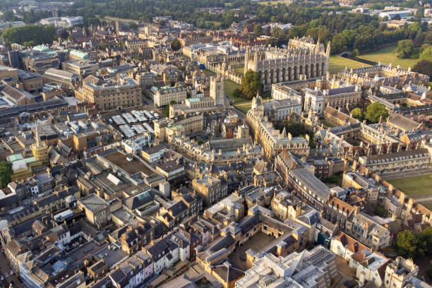 View of the impressive Great Court at Trinity College, University of Cambridge, UK.