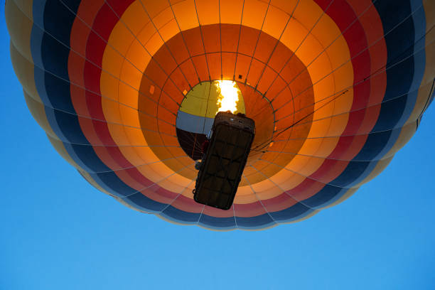 istock colorful hot air balloon rising up using burner flame 1338755984