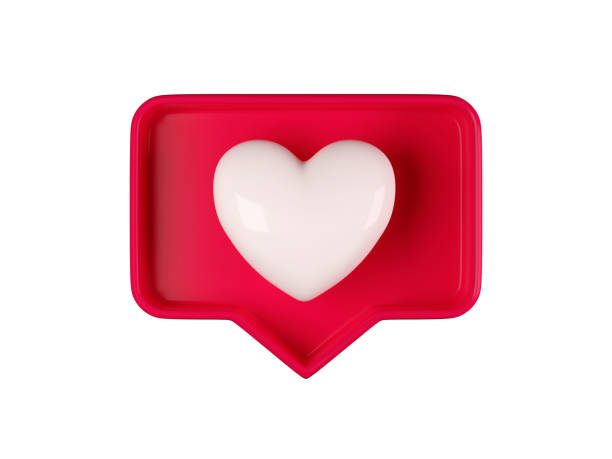 istock 3d like heart icon in red speech bubble box isolated on white background. Notification element in social media, symbol of love, adding in favorite. Concept of communication in social network 1338757821