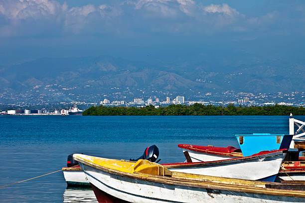 caribbean port view to kingston from port royal. kingston harbour stock pictures, royalty-free photos & images