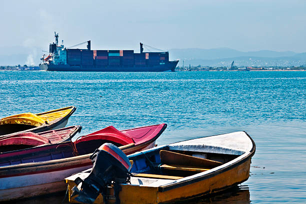 caribbean port view to kingston from port royal. kingston harbour stock pictures, royalty-free photos & images