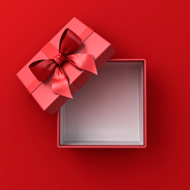istock Blank red gift box with red ribbon and bow or top view of open red present box isolated on red background with shadow minimal conceptual 1338763074