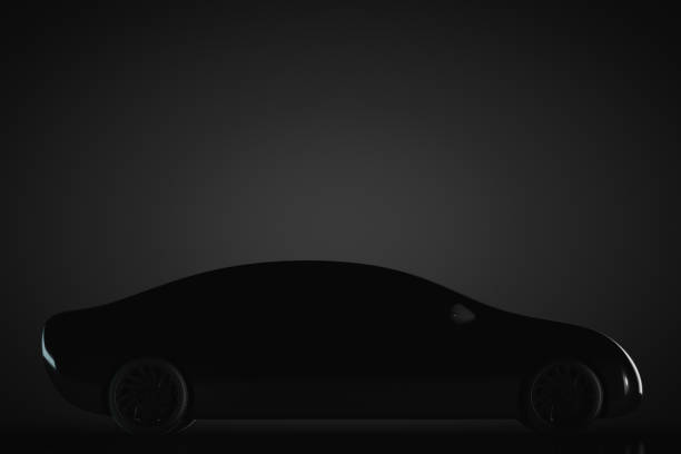 istock Black unrecognizable passenger car on a dark background. 1338764234
