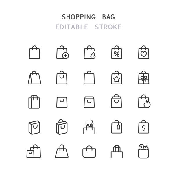 illustrazioni stock, clip art, cartoni animati e icone di tendenza di shopping bag line icone tratto modificabile - borsa della spesa