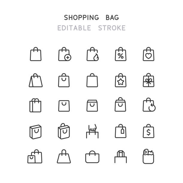 Shopping Bag Line Icons Editable Stroke Set of shopping bag line vector icons. Editable stroke. shopping bag stock illustrations