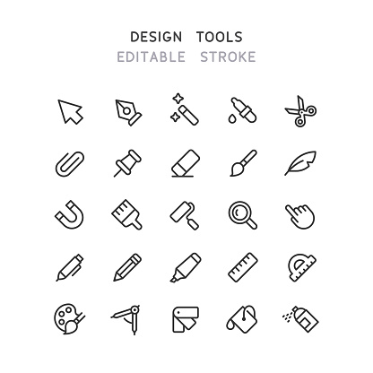 Set of design tools line vector icons. Editable stroke.