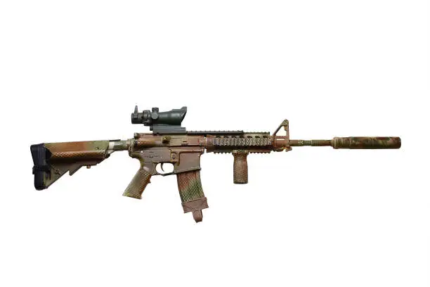 US military tactical assault rifle m4a1, on white background, isolated
