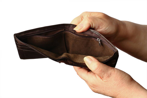 istock Wallet without money in hands on a white background, isolated. 1338772795